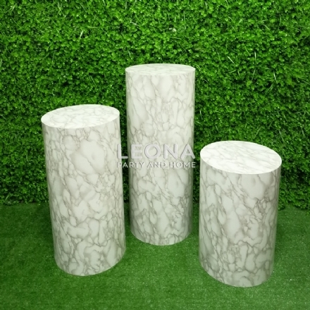 ROUND MARBLE WHITE PLINTHS - round marble white plinths - 1    - Leona Party and Home