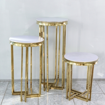 Round Top Shiny Gold Frame Plinths - Leona Party and Home