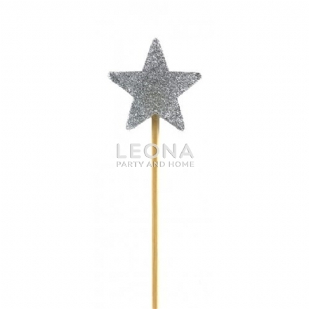 Silver Glitter Long Stick Candle STAR P1 - silver glitter long stick candle star p1 - 1    - Leona Party and Home